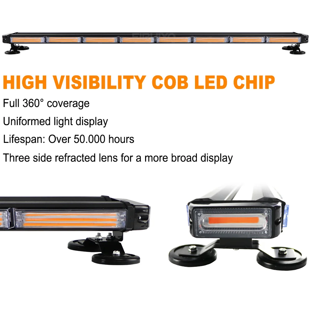 37" 43" 49" Car Truck Tow COB Led Flash Warning Light Bar Police Safety Strobe Emergency Lightbar Amber Yellow White 26 Modes - Image 3