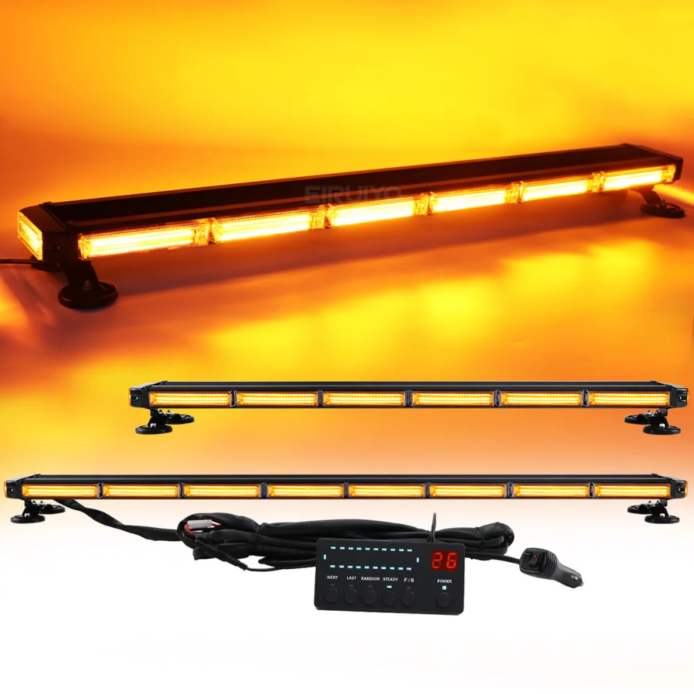37" 43" 49" Car Truck Tow COB Led Flash Warning Light Bar Police Safety Strobe Emergency Lightbar Amber Yellow White 26 Modes