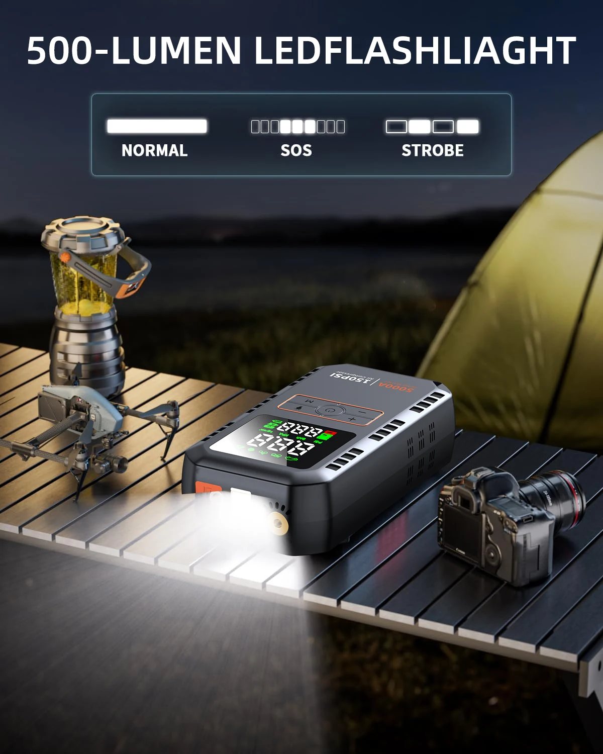 4-IN-1 Car Jump Starter with Air Compressor Peak 5000A Auto Battery Booster 150PSI Air Pump Portable Power Bank Tire Inflator - Image 6