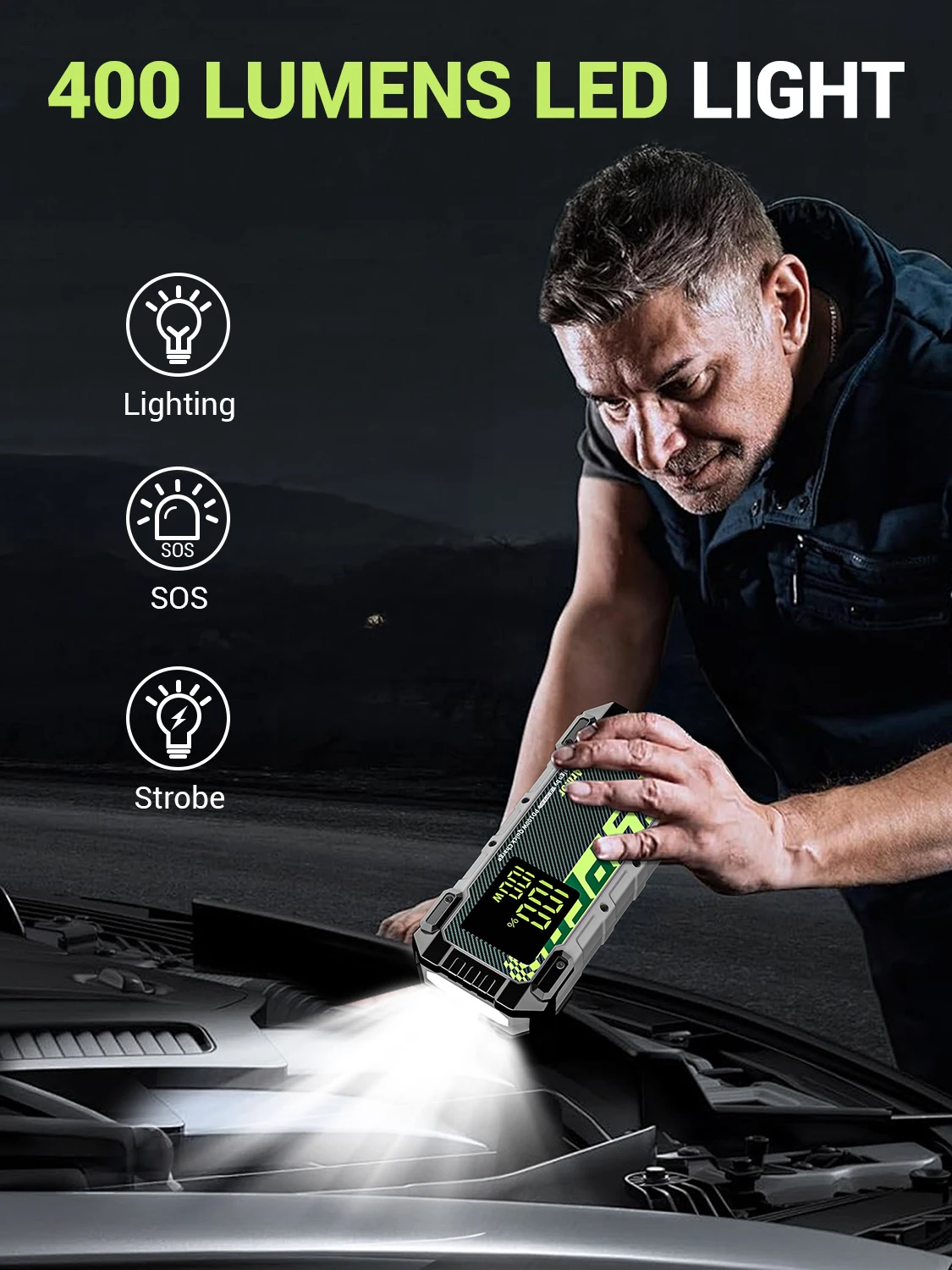 YESPER 4000A 10L Diesel/Gas Jump Starter – 12V/24000mAh, 100W PD Fast Charge, 3-Mode Light + Case, Portable Power Bank - Image 3