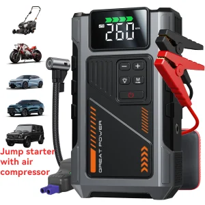 Portable Car Jump Starter With Air Compressor, 3000A Peak(7.5L Gas, 6.5L Diesel) , Jump Starter Battery PackWith150 PSl Tire Inf