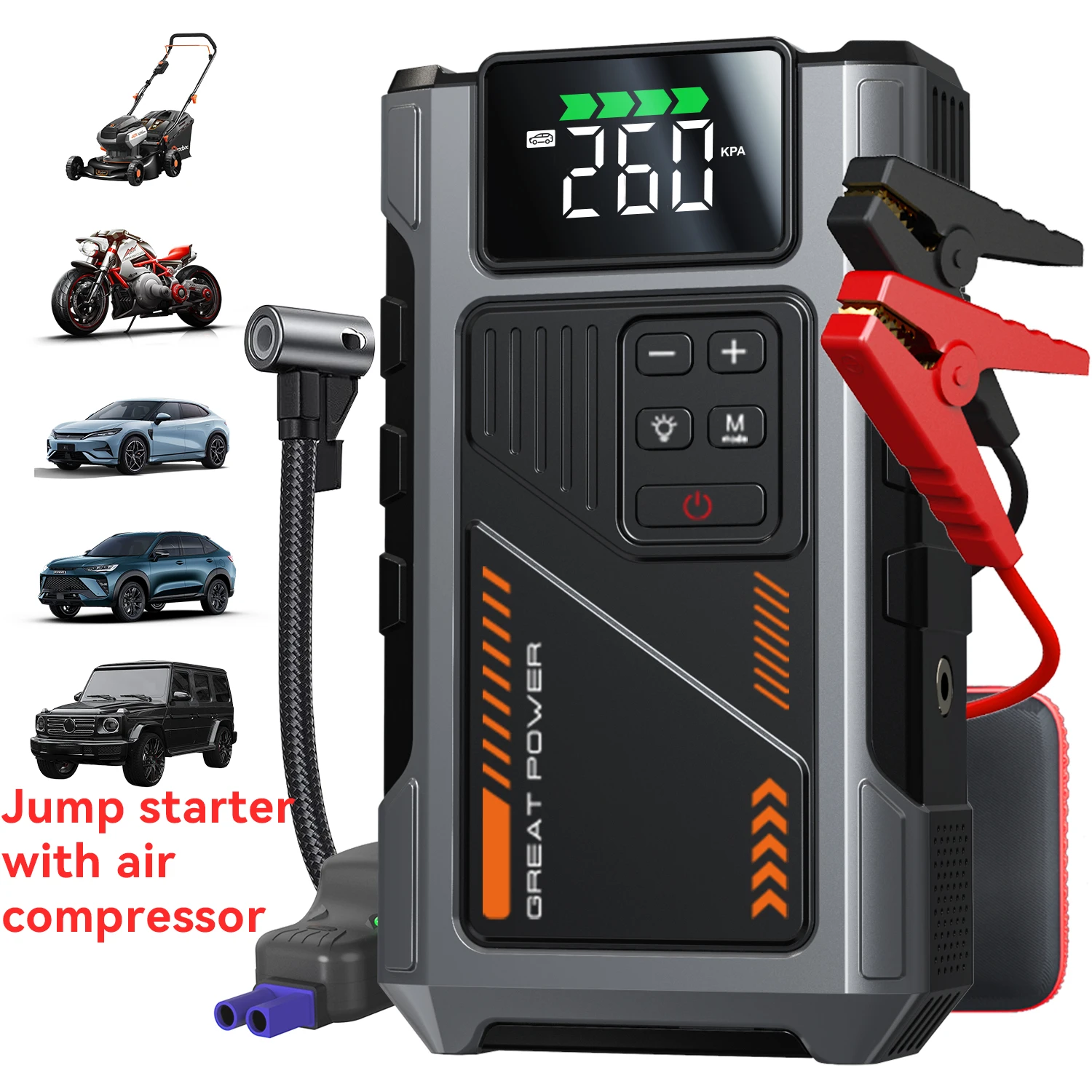 Portable Car Jump Starter With Air Compressor, 3000A Peak(7.5L Gas, 6.5L Diesel) , Jump Starter Battery PackWith150 PSl Tire Inf