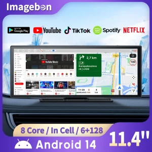 Imagebon W70 11.4" 8 Core Android 14 6+128G CarPlay & Android Auto Dash Cam GPS WiFi Google Play Youtube Netflix OTA Upgrade DVR