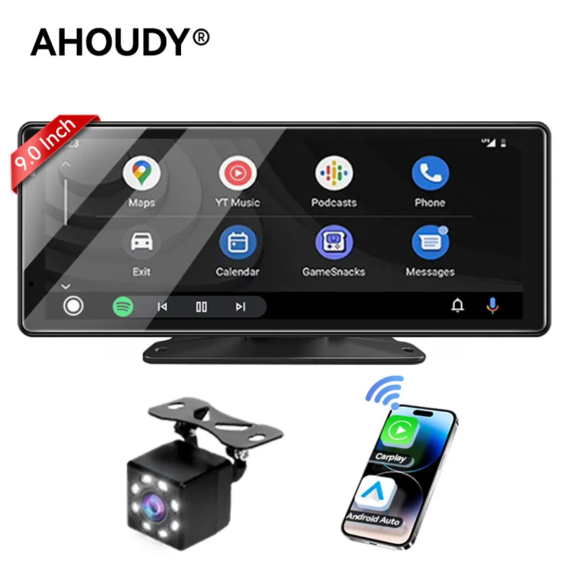 AHOUDY 9" Carplay Android Auto Car Radio Touch Screen Support Mirrorlink BT WIFI Voice Control