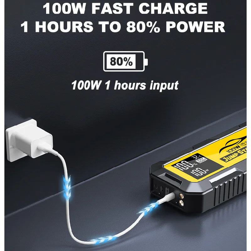 4 In 1 Portable Booster Car Battery 100W Car Jump Starter Device Power Bank Super Capacitor With Fast Charging DC Output - Image 5
