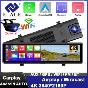 4K Dash Cam Car DVR Car Android Carplay with 5G WIFI BT FM AUX Support GPS Optional 1080P Rear View Camera Car Camera Recorder