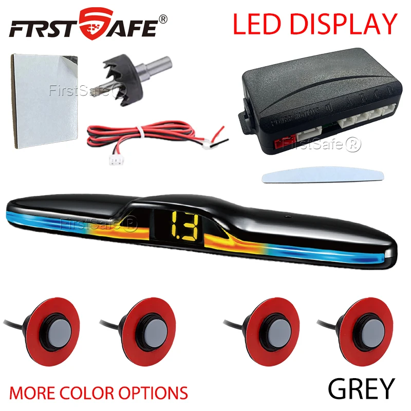 4x16.8mm Reverse Radar 4 Sensors Voice Broadcast LED Backlight Display Universal Car Parking Safety Auxiliary Install Kit