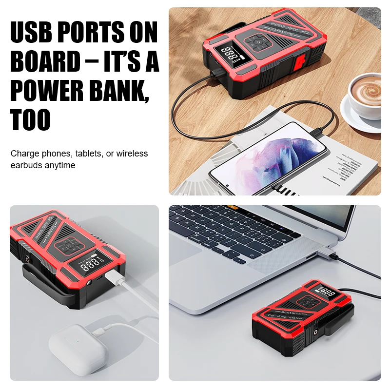 Portable 150PSI air pump, emergency car jump starter, power bank, LED lighting, air compressor,car starter suitable for all cars - Image 5