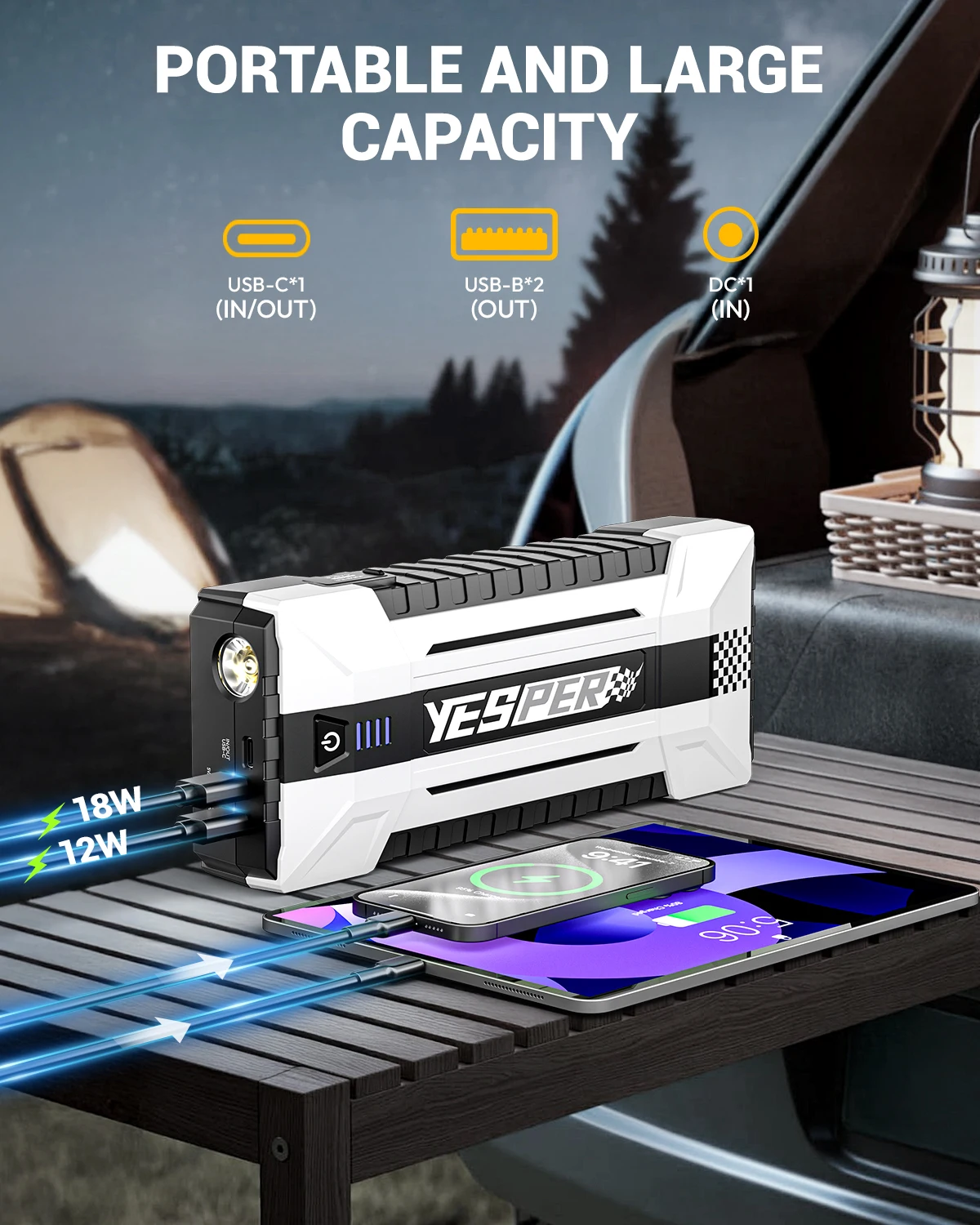 YESPER 4120A Car Jump Starter 26800mAh 12V Power Gas and 10.0L Diesel Power Bank and 3 Mode Light - Image 4