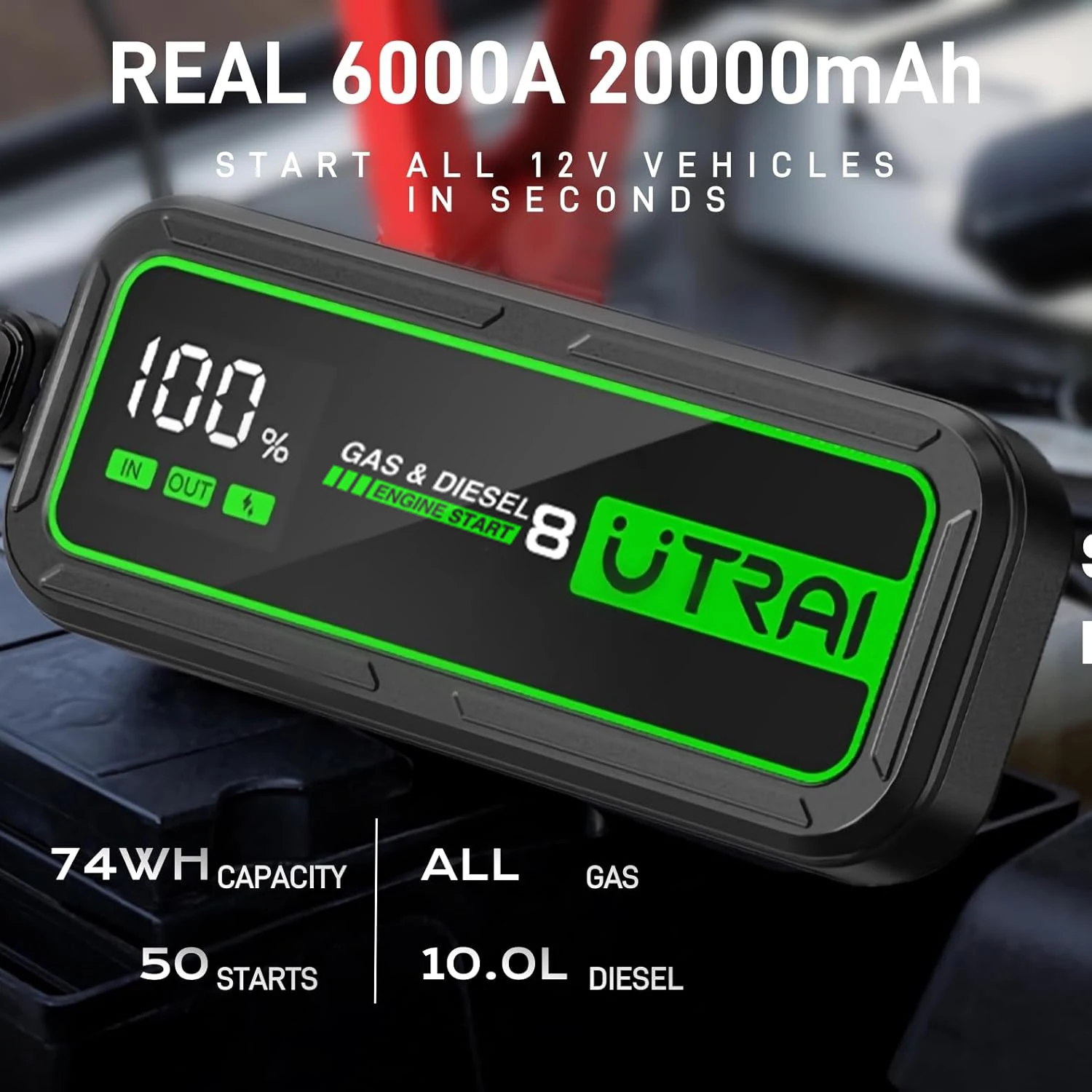 UTRAI 20000mAh Car Jump Starter Power Bank 6000A Car Booster Auto Emergency Starting Device Jump Start for Petrol Diesel - Image 2