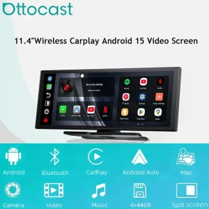 Ottocast Ai 11.4" Wireless Carplay Screen Android 15 Car Radio Multimedia Video Split-screen For Netflix YouTube Play Store