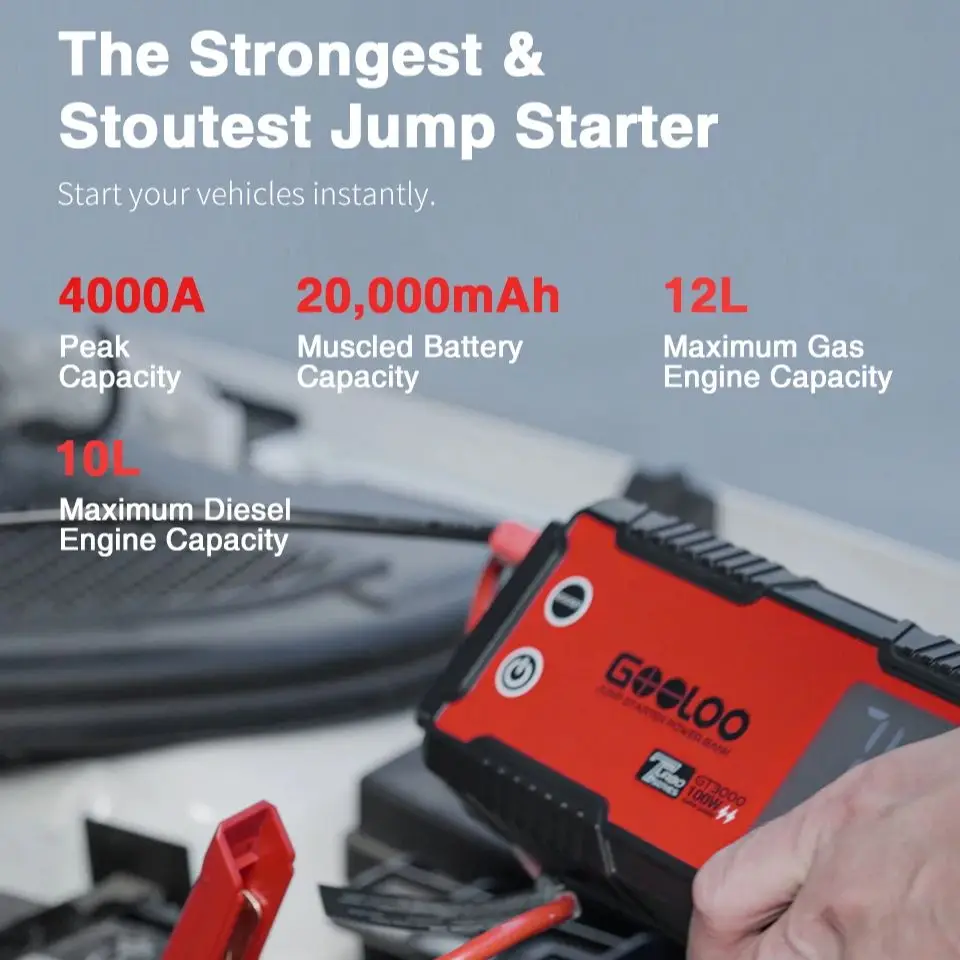 GOOLOO 4000A 12V Charger External Battery Booster 24000mah Car Jump Starter Car Battery PD100W Fast Charging Portable Power Bank - Image 2