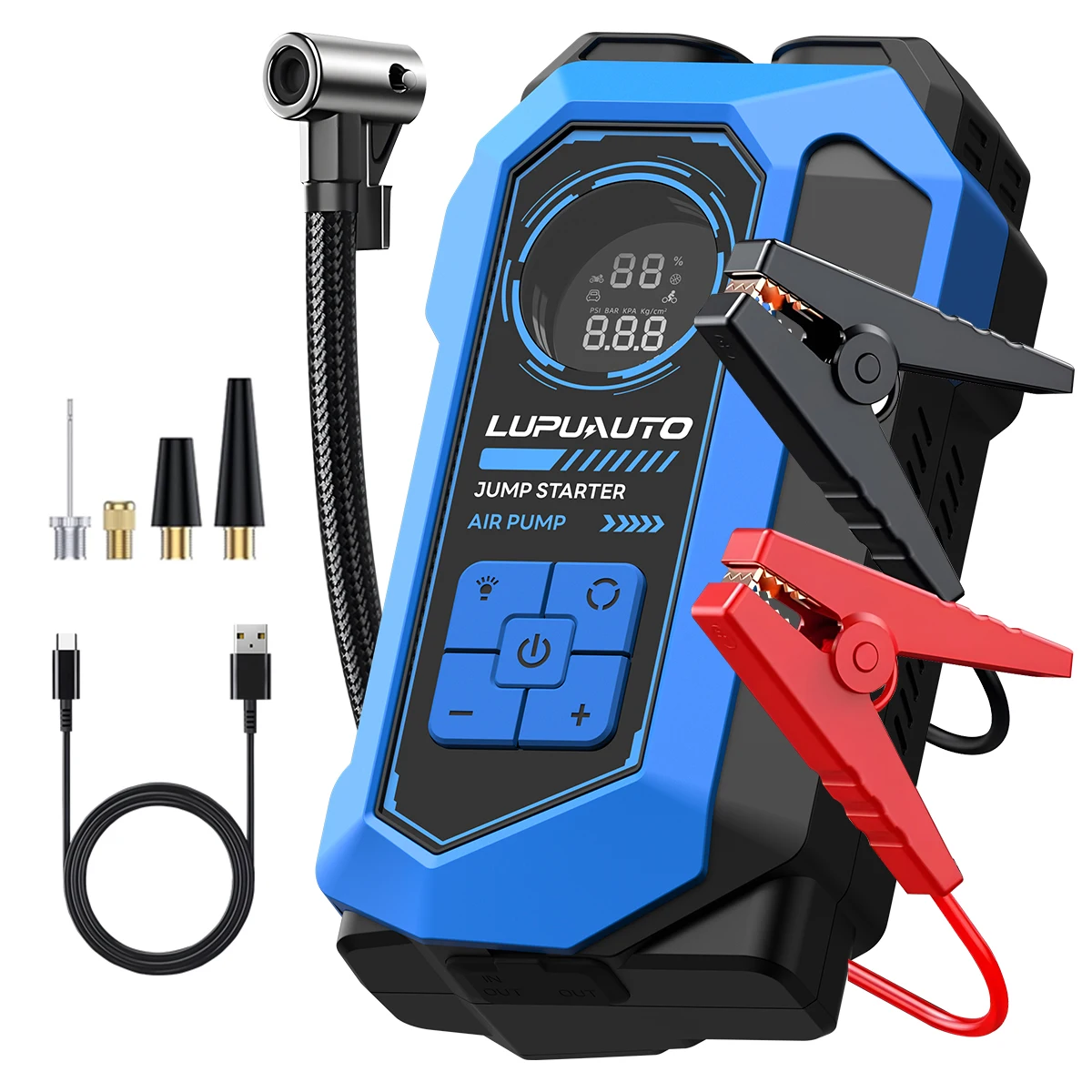 4 In 1 Car Jump Starter With Air Compressor Peak 3000A Auto Battery Booster 150PSI Air Pump Portable Power Bank Tire Inflator