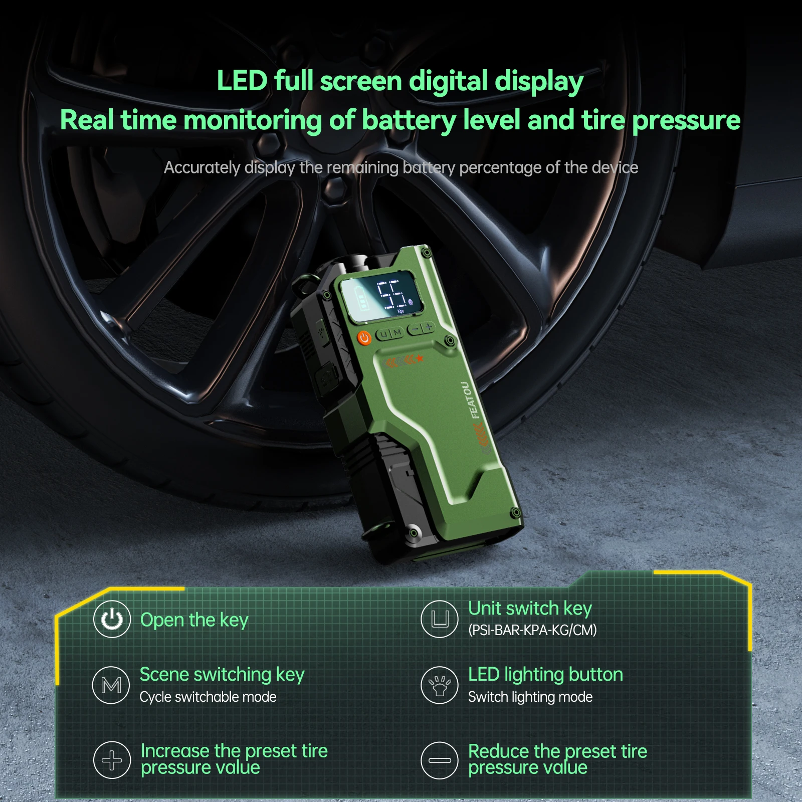 6000A Jump Starter With Air Compressor, 5 In 1 Function Jump Box 150PSl JumpStarter Battery Pack With Digital Tire Inflator, - Image 2