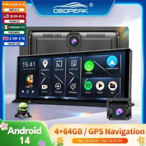 K60 Pro Rearview DVR Android 14 DashCam Wireless CarPlay Android Auto Dual Lens 1080P Video Recorder GPS Navigation WIFI Reverse