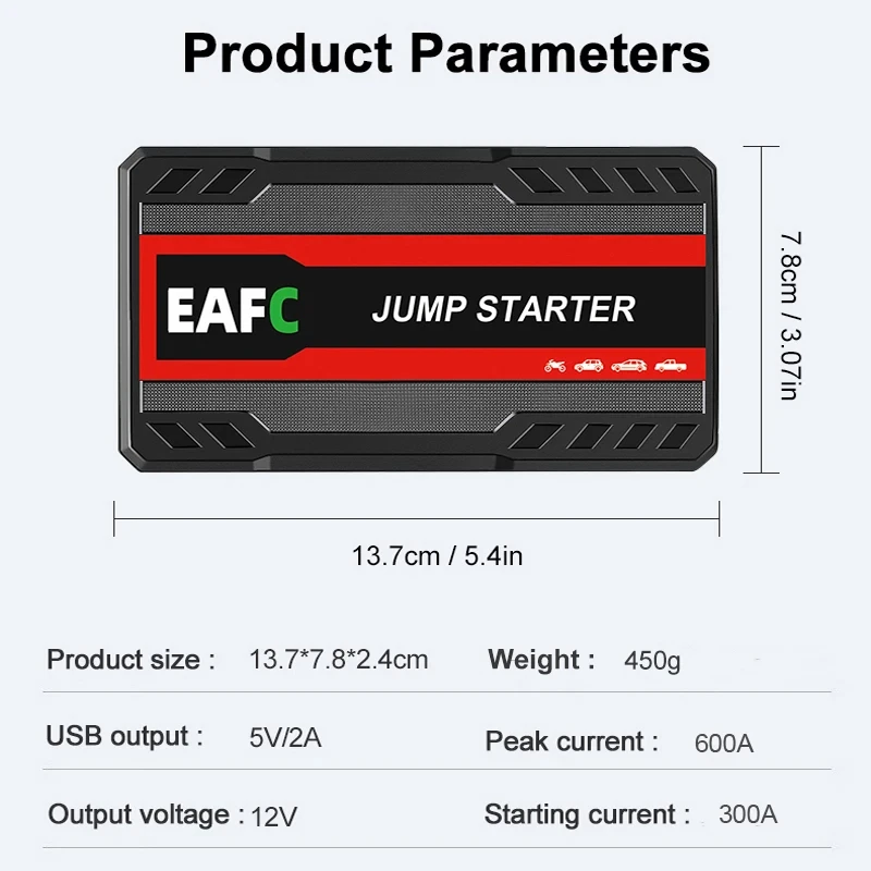 EAFC Car Jump Starter Power Bank Car Battery Starter 600A12V Auto Starting Device with LED Light For Auto Battery Booster Buster - Image 6