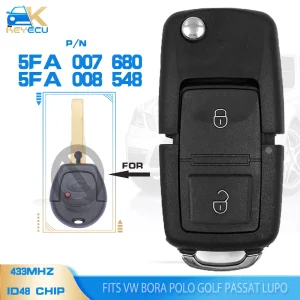 KEYECU 5FA 007 680 / 5FA 008 548 Upgraded Flip Remote Key Fob 433MHz ID48 for VW Bora Polo Golf Passat Lupo Seat Ibiza Cordoba