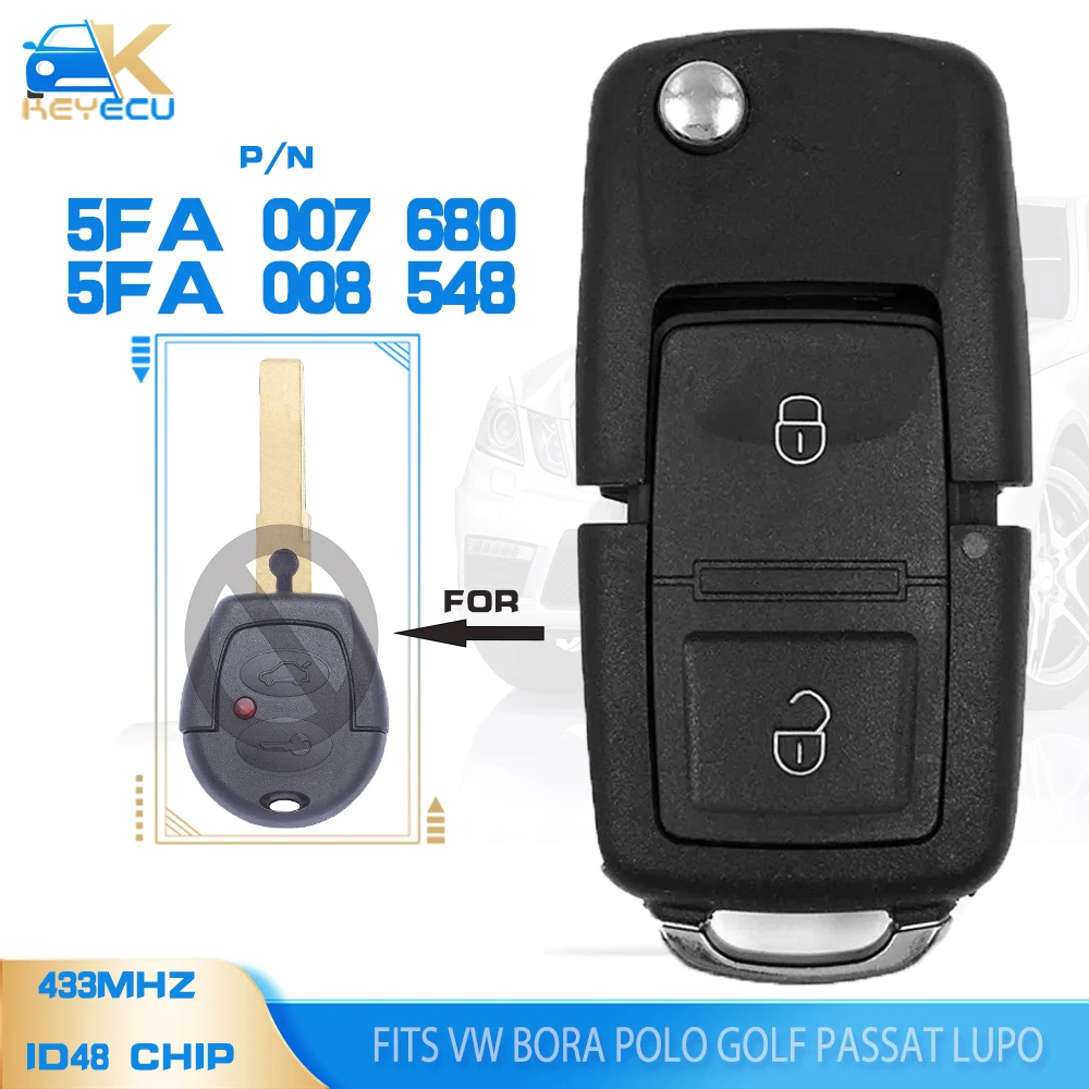 KEYECU 5FA 007 680 / 5FA 008 548 Upgraded Flip Remote Key Fob 433MHz ID48 for VW Bora Polo Golf Passat Lupo Seat Ibiza Cordoba
