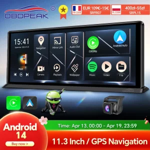 K60 Pro 11.3" 4G+64G WIFI Android 14 AI Screen GPS Navigation Carplay Android AUTO 1080P Dash Cam RearView Mirror Video Recorder