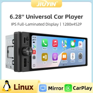 JIUYIN 1Din Car Radio 6.28 inch Universal MP5 IPS Touch Screen Wireless Carplay Android Auto Car Multimedia Player USB BT Type-C