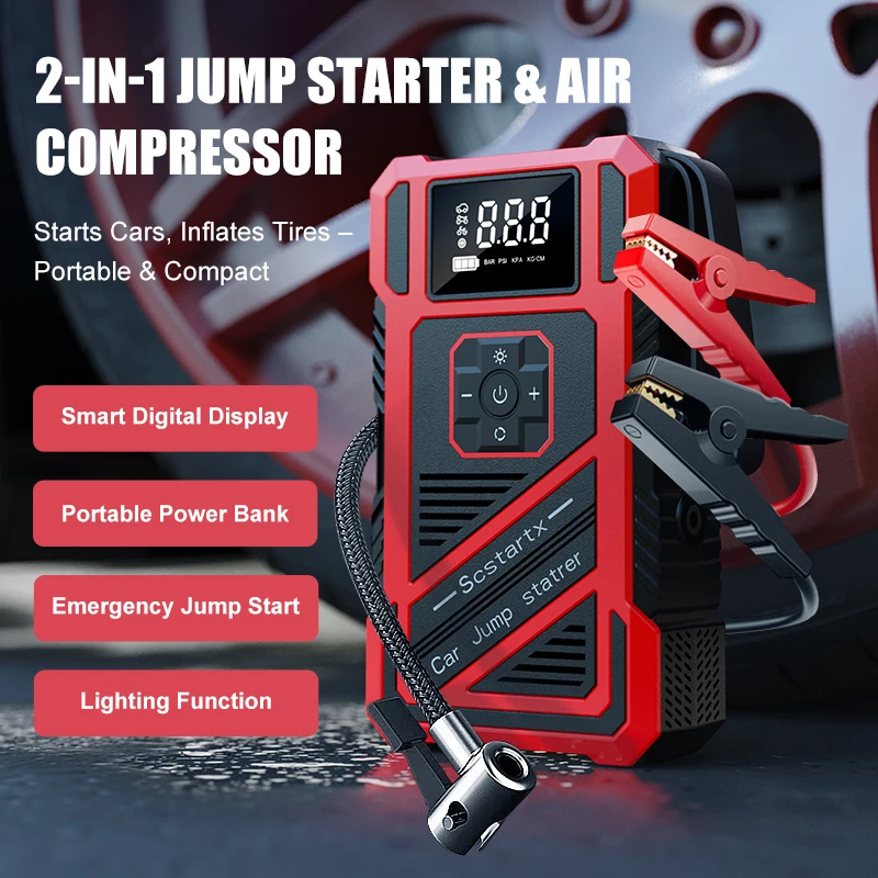 Portable 150PSI air pump, emergency car jump starter, power bank, LED lighting, air compressor,car starter suitable for all cars - Image 2