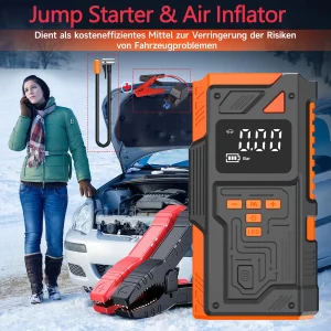 Portable Car Jump Starter with Air Pump 5000A Peak, 10.5 Bar Maximum Inflation Auto Tyre Inflator Battery Starters with LED