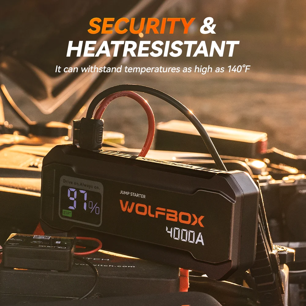 WOLFBOX JS24 4000A Portable Jump Starter Battery Pack Power Bank 24000mAh for 10L Gas 10L Diesel Engine with Booster - Image 6