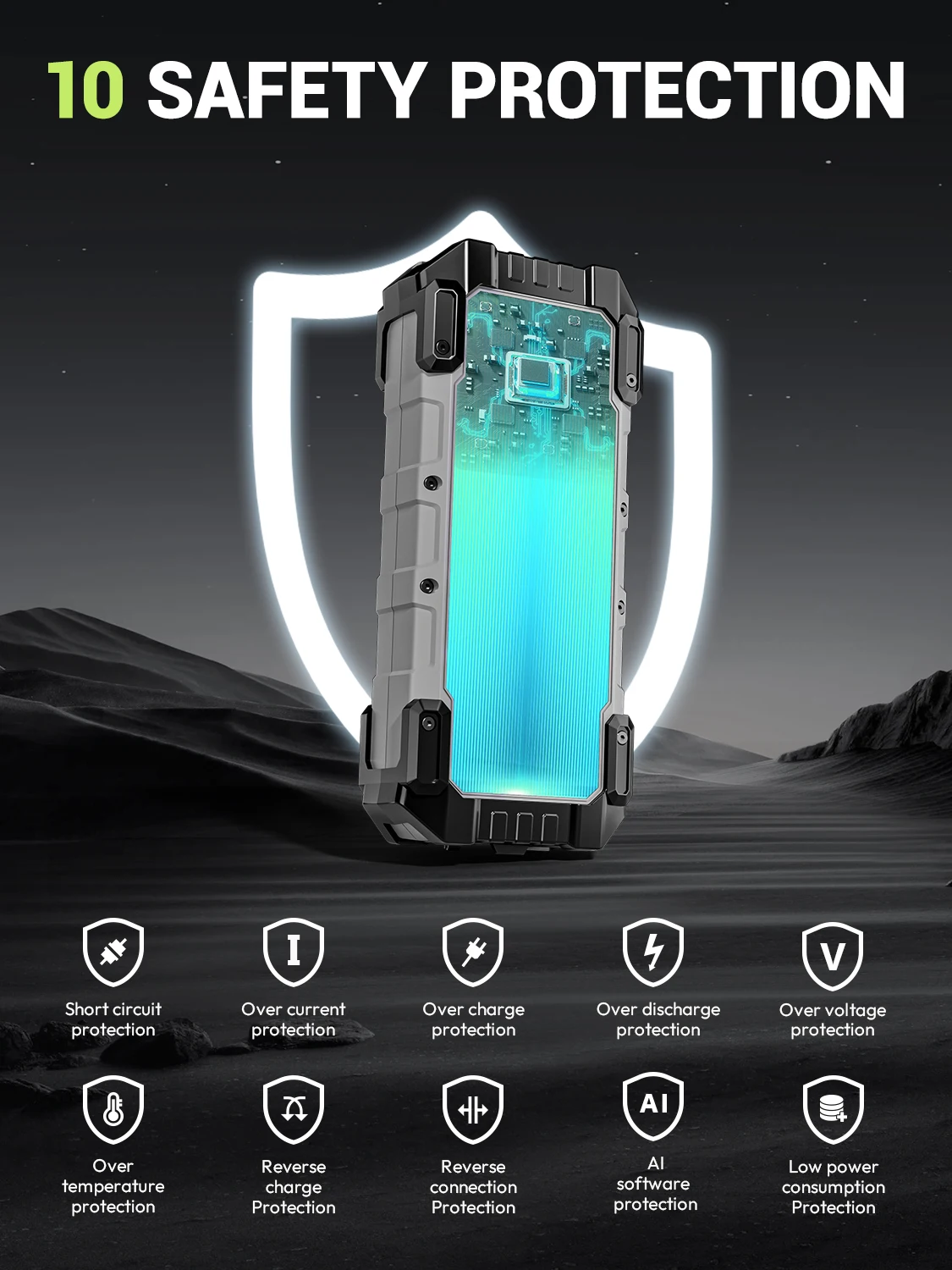 YESPER 4000A 10L Diesel/Gas Jump Starter – 12V/24000mAh, 100W PD Fast Charge, 3-Mode Light + Case, Portable Power Bank - Image 4