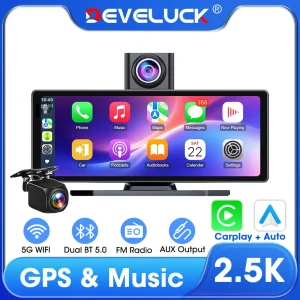 8.1 inch Compact UHD 4K Dash Cam Dual Lens Carplay Android Auto Car DVR Support Rearview Camera Multimedia Recorder Camcorder