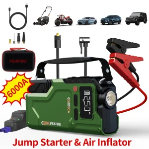 6000A Jump Starter With Air Compressor, 5 In 1 Function Jump Box 150PSl JumpStarter Battery Pack With Digital Tire Inflator,