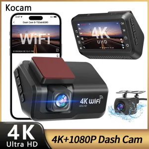 Kocam 4K UHD Dash Cam WiFi Car DVR Front and Rear Dual Lens Auto Car Camera with Night Vision 24H Parking Monitor Black Box