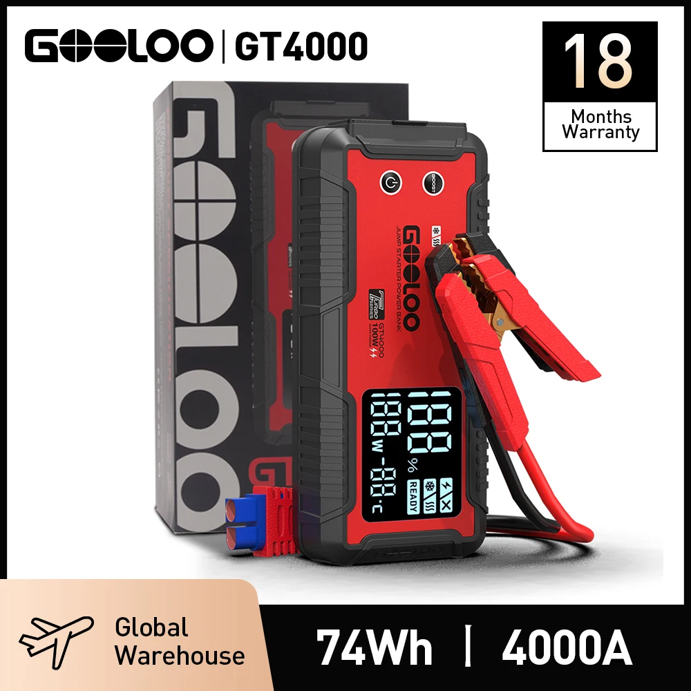 GOOLOO 4000A 12V Charger External Battery Booster 24000mah Car Jump Starter Car Battery PD100W Fast Charging Portable Power Bank
