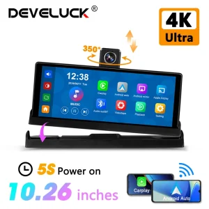 Develuck Official-website 10.26'' 4K DVR Dashcam Wireless CarPlay Android Auto 350° Rotatable Lens Intelligent Car System FM AUX