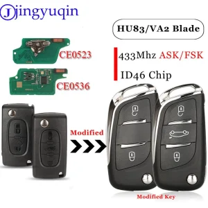 jingyuqin Modified Flip Remote Car Key ASK/FSK 433Mhz ID46 For Peugeot 207 308 307 407 607 807 For Citroen C2 C3 C4 Ce0536/0523