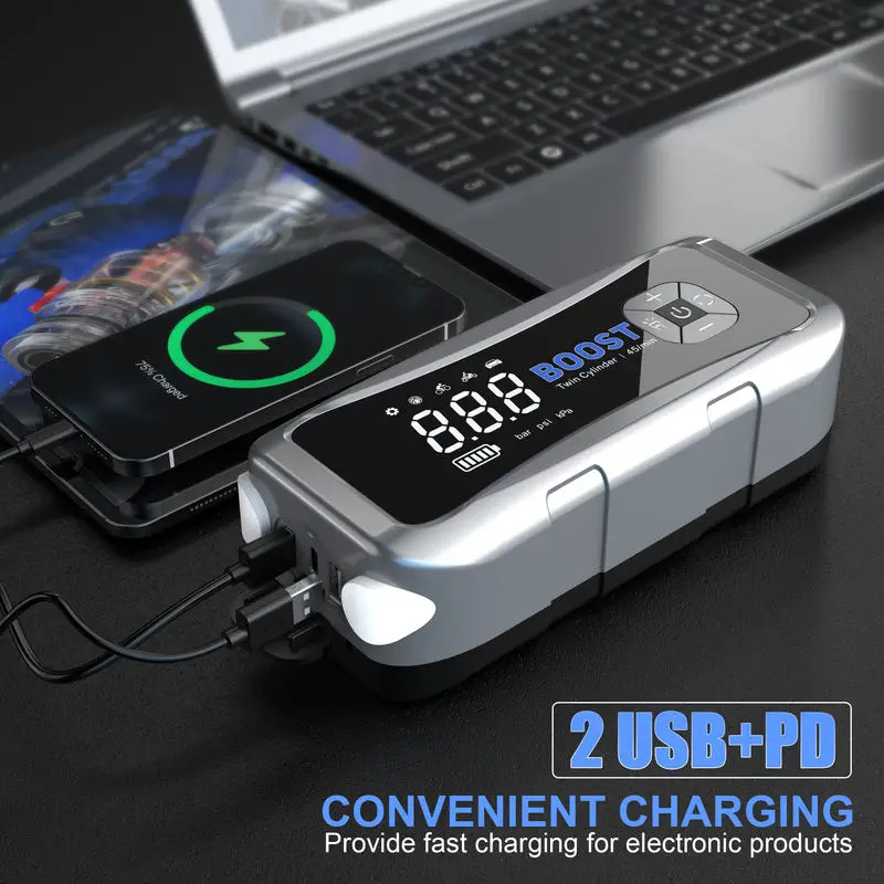 20000mAh Car Jump Starter Air Pump 12V Professional Auto Booster Gas&Diesel Battery Starter 4000A Portable Splitter Battery - Image 5