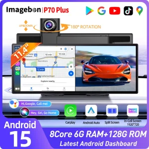 Imagebon P70 Plus Android 15 11.4" 6+128G Dual WiFi Wireless CarPlay & Android Auto Dash Cam Smart Split-Screen Google Play DVR