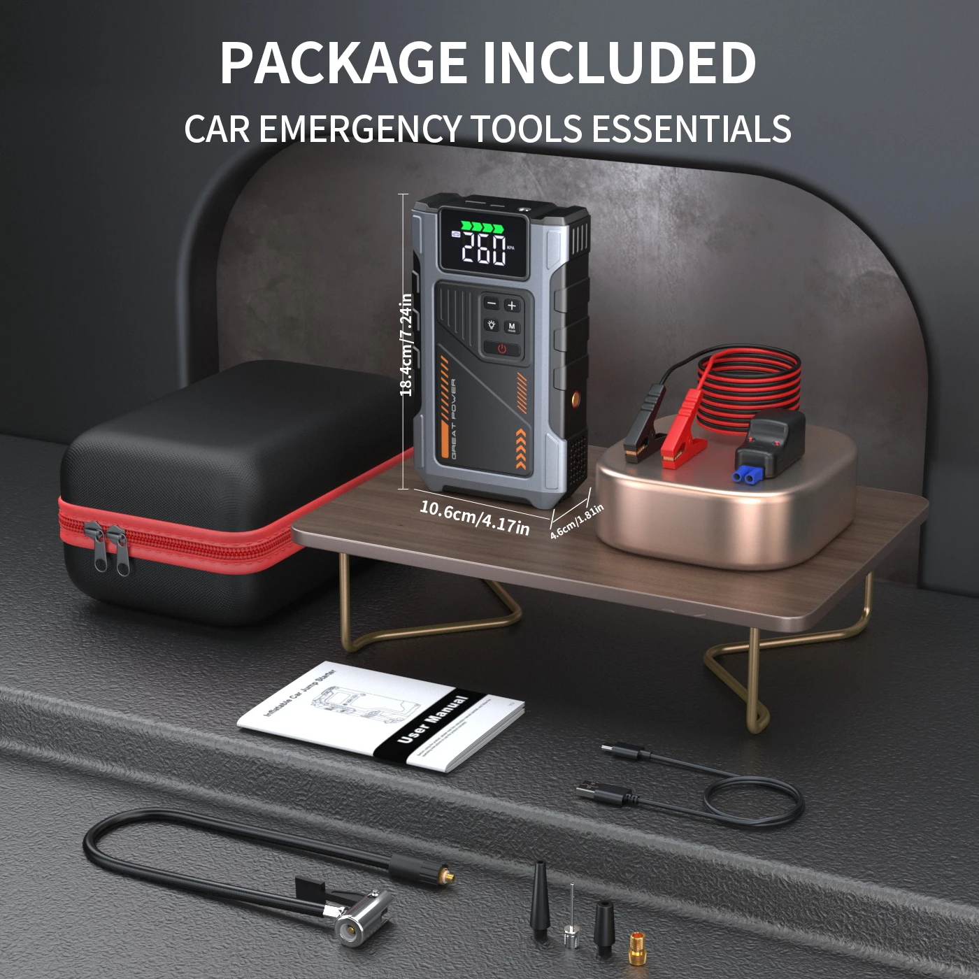 Portable Car Jump Starter With Air Compressor, 3000A Peak(7.5L Gas, 6.5L Diesel) , Jump Starter Battery PackWith150 PSl Tire Inf - Image 5