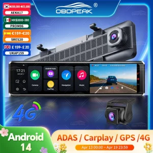 D90 RearView Mirror 4G Android 14 Car DVR GPS Navigation ADAS 1080P 4G+64G Carplay Android Auto Dashcam Video Recorder Dual Len