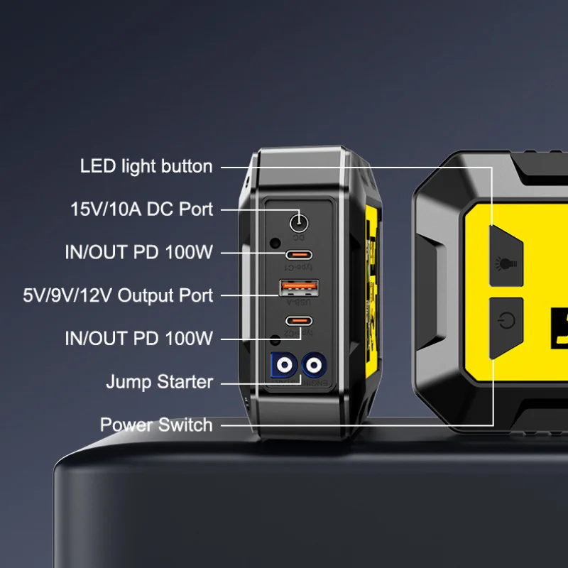 4 In 1 Portable Booster Car Battery 100W Car Jump Starter Device Power Bank Super Capacitor With Fast Charging DC Output - Image 3