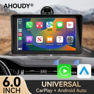 AHOUDY Wireless Carplay Android Auto 6 Inch Car Radio Touch Screen Bluetooth 5.0 Optional CVBS Camera FM