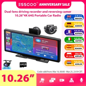 10.26"4K 64G TouchScreen Portable Wireless CarPlay Android Auto Truck Dash Car Stereo Bluetooth GPS Navi Reversing Wide-Angle FM