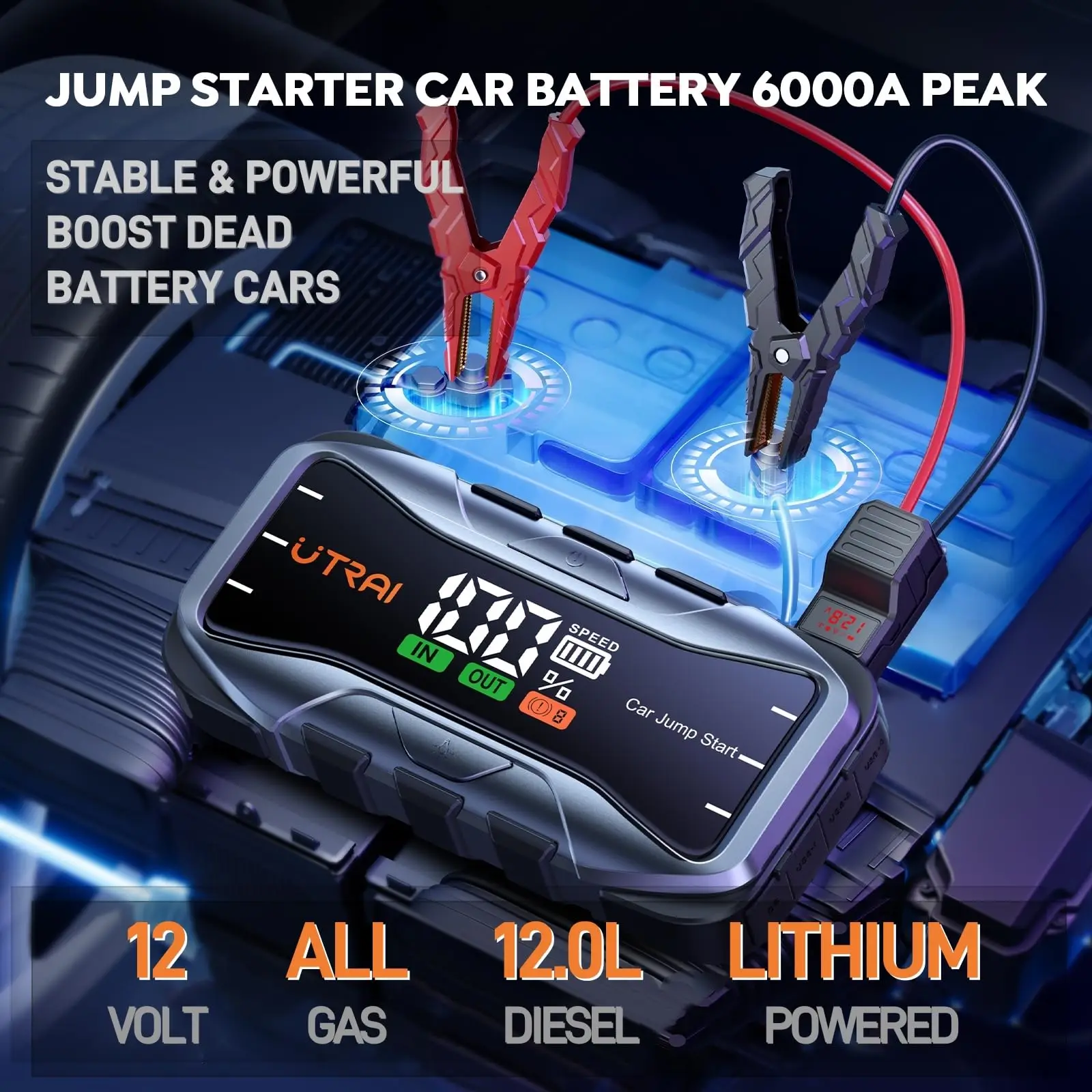 UTRAI 27000mAh Car Jump Starter Power Bank 6000A Car Booster Auto Emergency Starting Device Jump Start for Petrol Diesel - Image 2