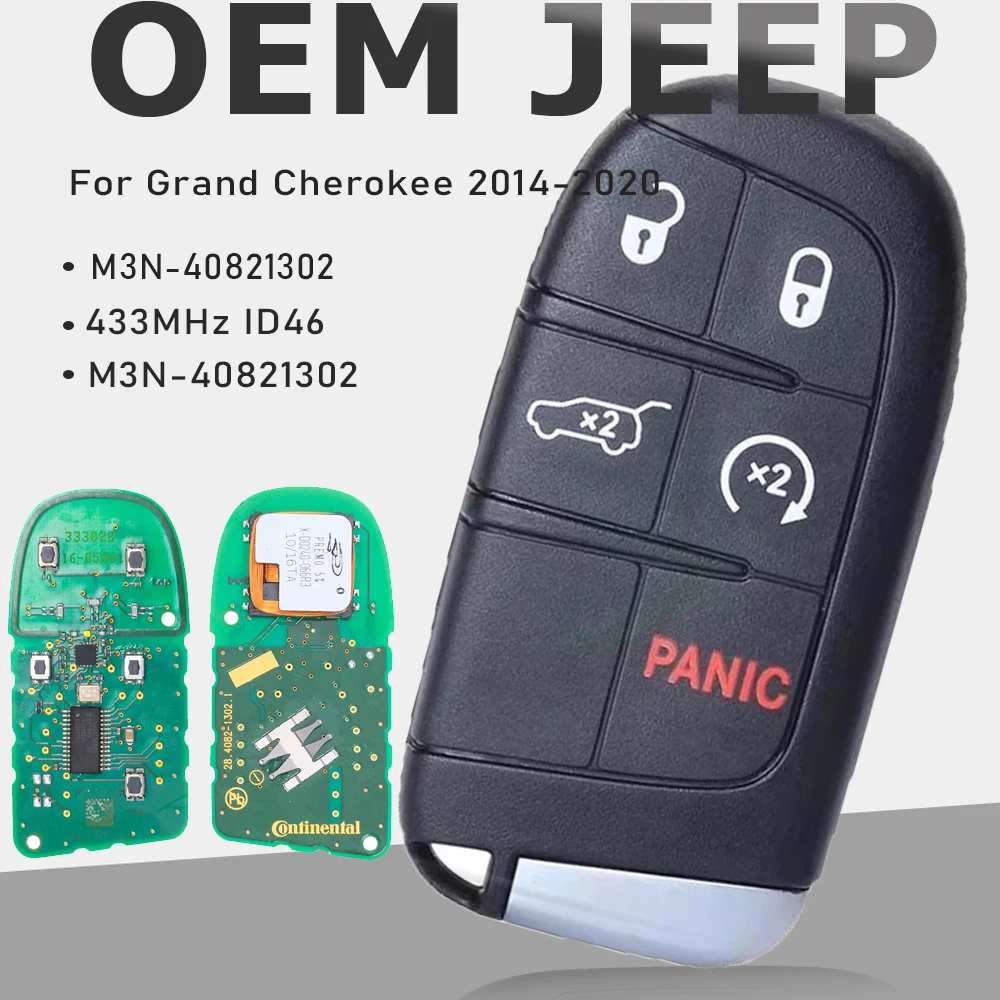 KEYECU OEM M3N-40821302 Remote Fob 5Button 433MHz 46 Smart Proximity Key Keyless for Jeep Grand Cherokee 2014-2020 P/N: 68143505