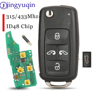 jingyuqin 5K0837202AD 315/434Mhz ID48 5Buttons Flip Key Fob For VW Sharan Multivan Caravelle Car Key Remote Control Replacement
