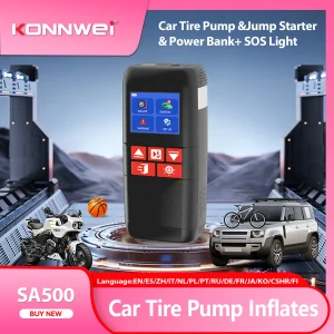 KONNWEI Car SA500 Jump Starter Air Pump Power Bank 10400mAh Car Jump Starter with air Compressor LED Lamp 12V Vehicle Tool Kits