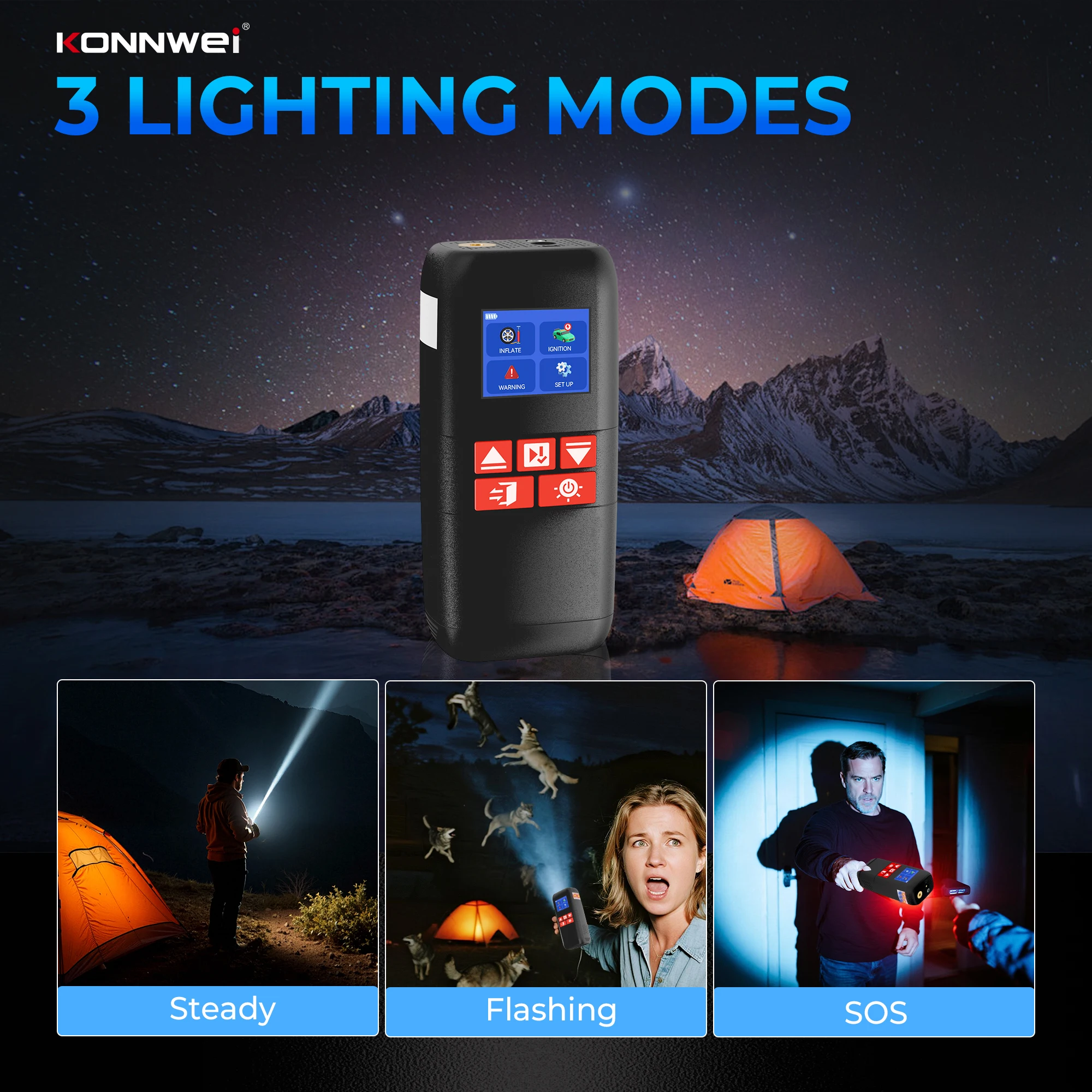 KONNWEI Car SA500 Jump Starter Air Pump Power Bank 10400mAh Car Jump Starter with air Compressor LED Lamp 12V Vehicle Tool Kits - Image 4