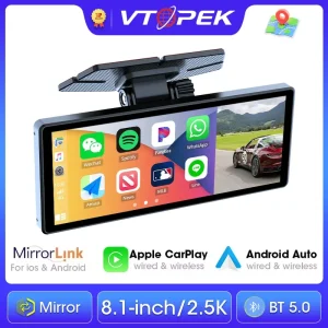 Vtopek 8.1" 2.5K Dash Cam Car DVR Wireless Carplay Android Auto Ai Screen 1080P Camera Video Recorder GPS Navigation Dashboard