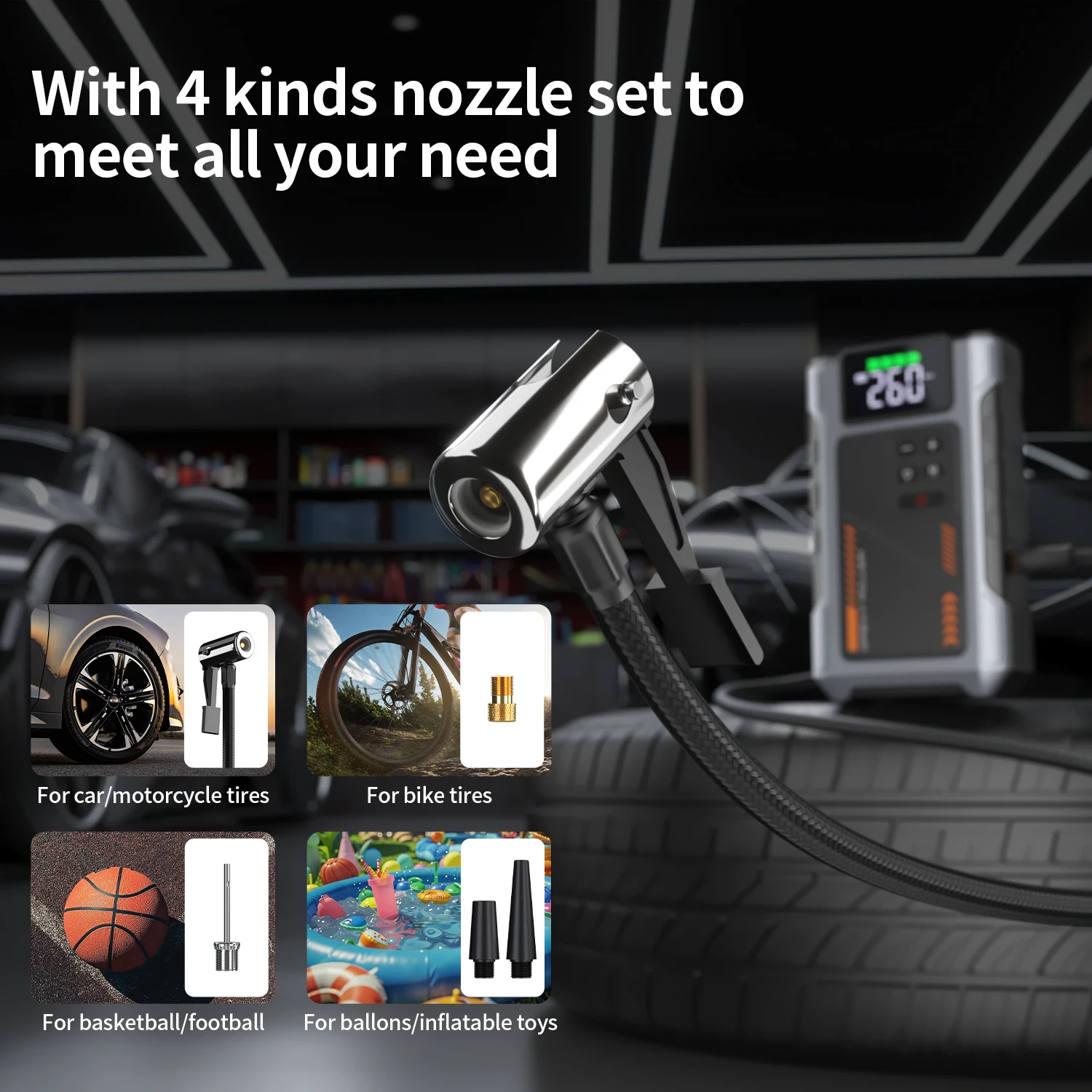 Portable Car Jump Starter With Air Compressor, 3000A Peak(7.5L Gas, 6.5L Diesel) , Jump Starter Battery PackWith150 PSl Tire Inf - Image 4