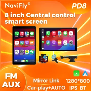 Navifly 8inch IPS Touch Screen Carplay Android Auto Universal Car Multimedia Player Support AUX FM Mirror Lin-K BT TF EQ Setup