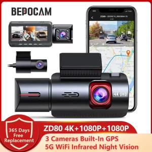 BEPOCAM ZD80 4K+1080P+1080P Dash Cam 3 Cameras Built-In GPS Tracker 5G WiFi Infrared Night Vision Car DVR Vehicle Dash Camera